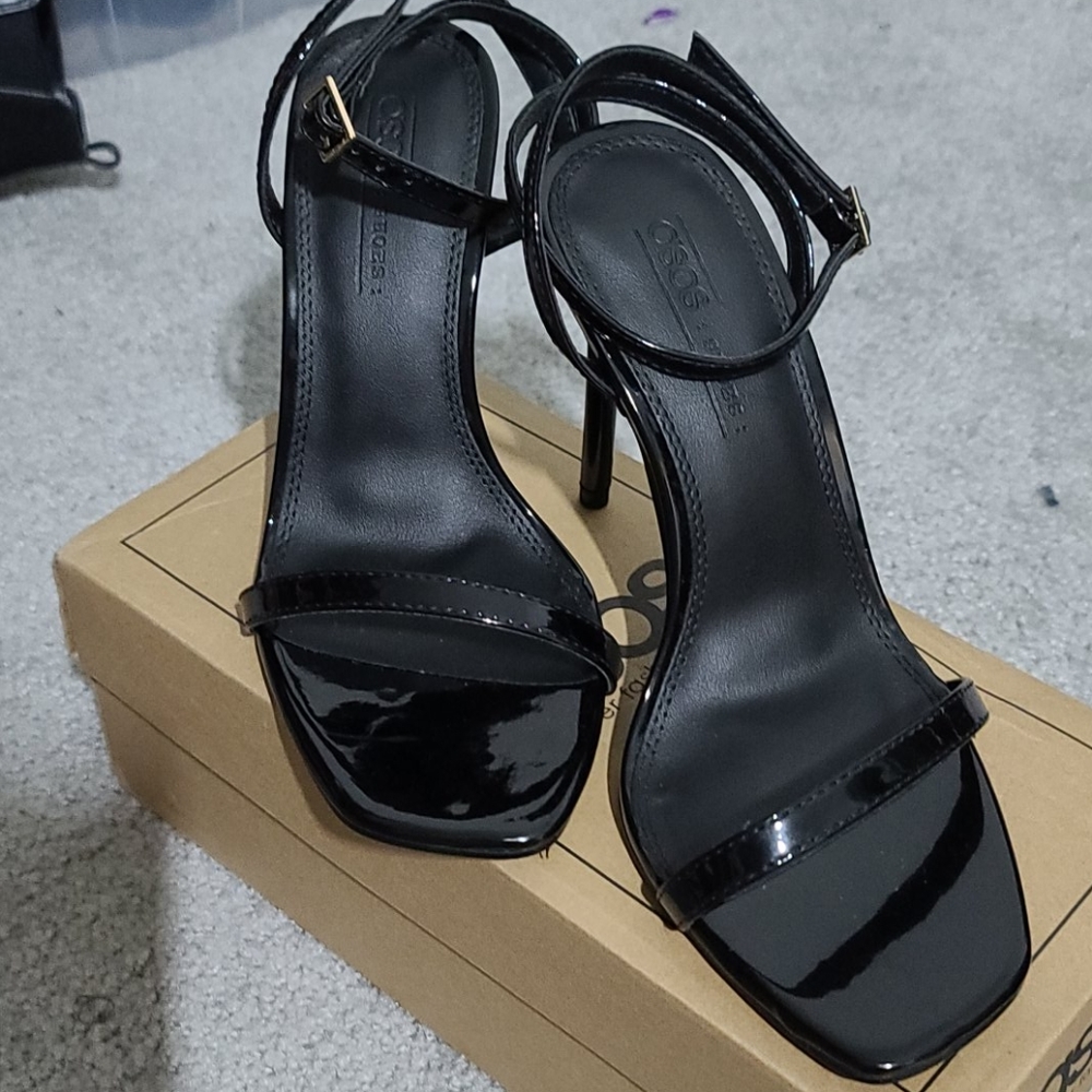 Asos black patent wide width stilettos